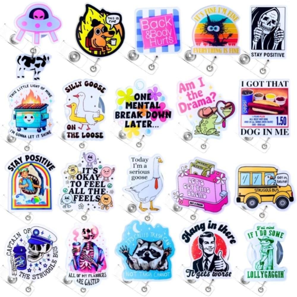 YJ PREMIUMS Badge Reels with Funny Unique Designs Multicolor